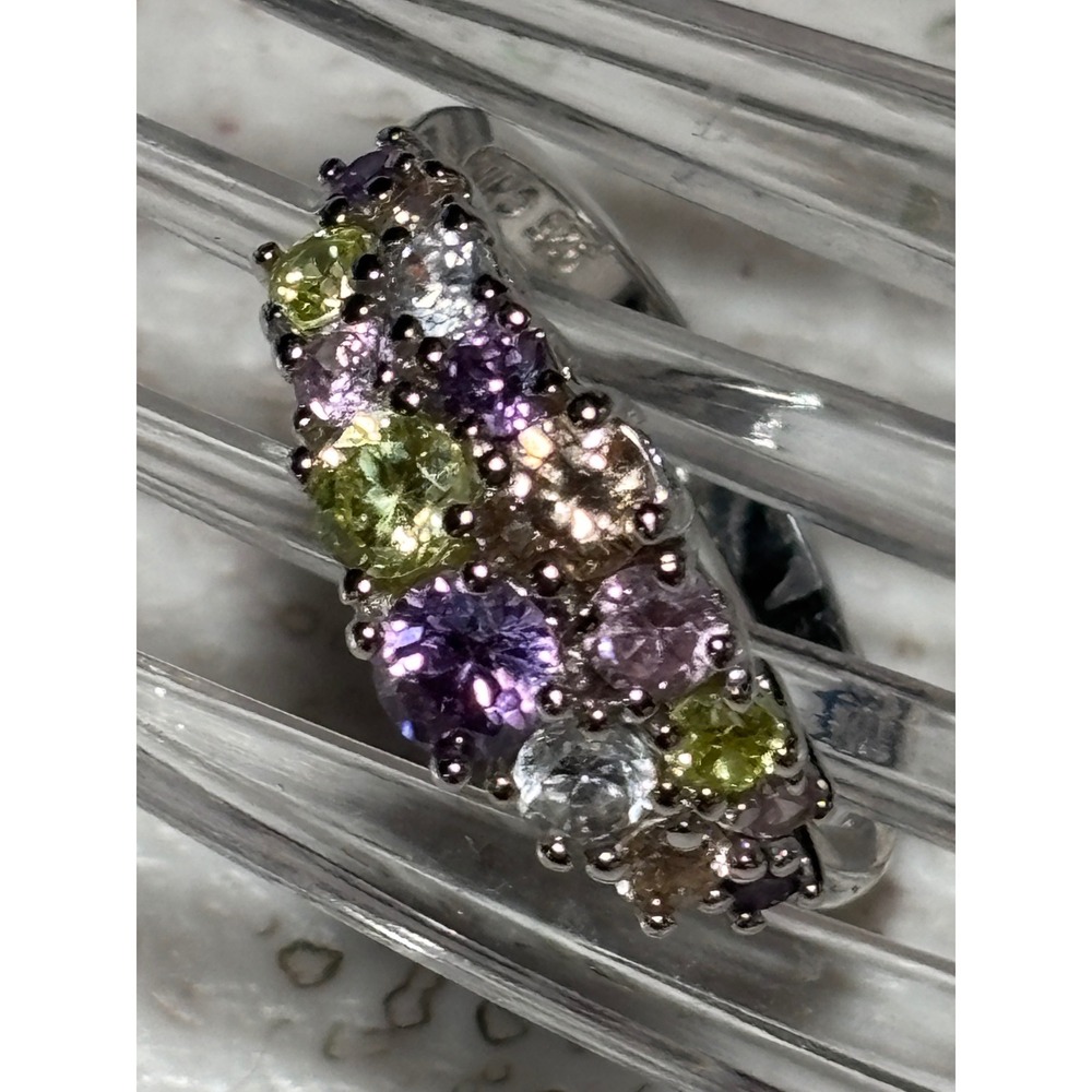 925 Sterling Silver Multicolor Cluster Ring Size 7